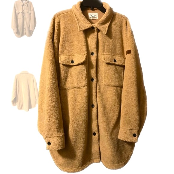 Roxy women’s size xl Over and Out tan sherpa fleece long shacket - Picture 1 of 3